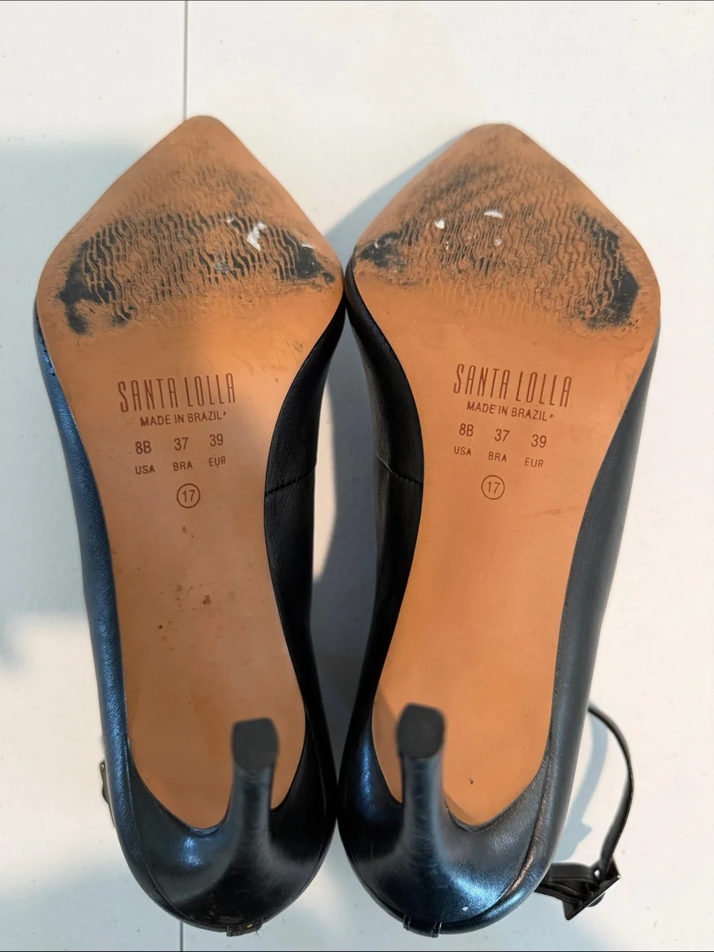 SANTA LOLLA Black Leather Pointed Toe Ankle Strap Pumps size 8